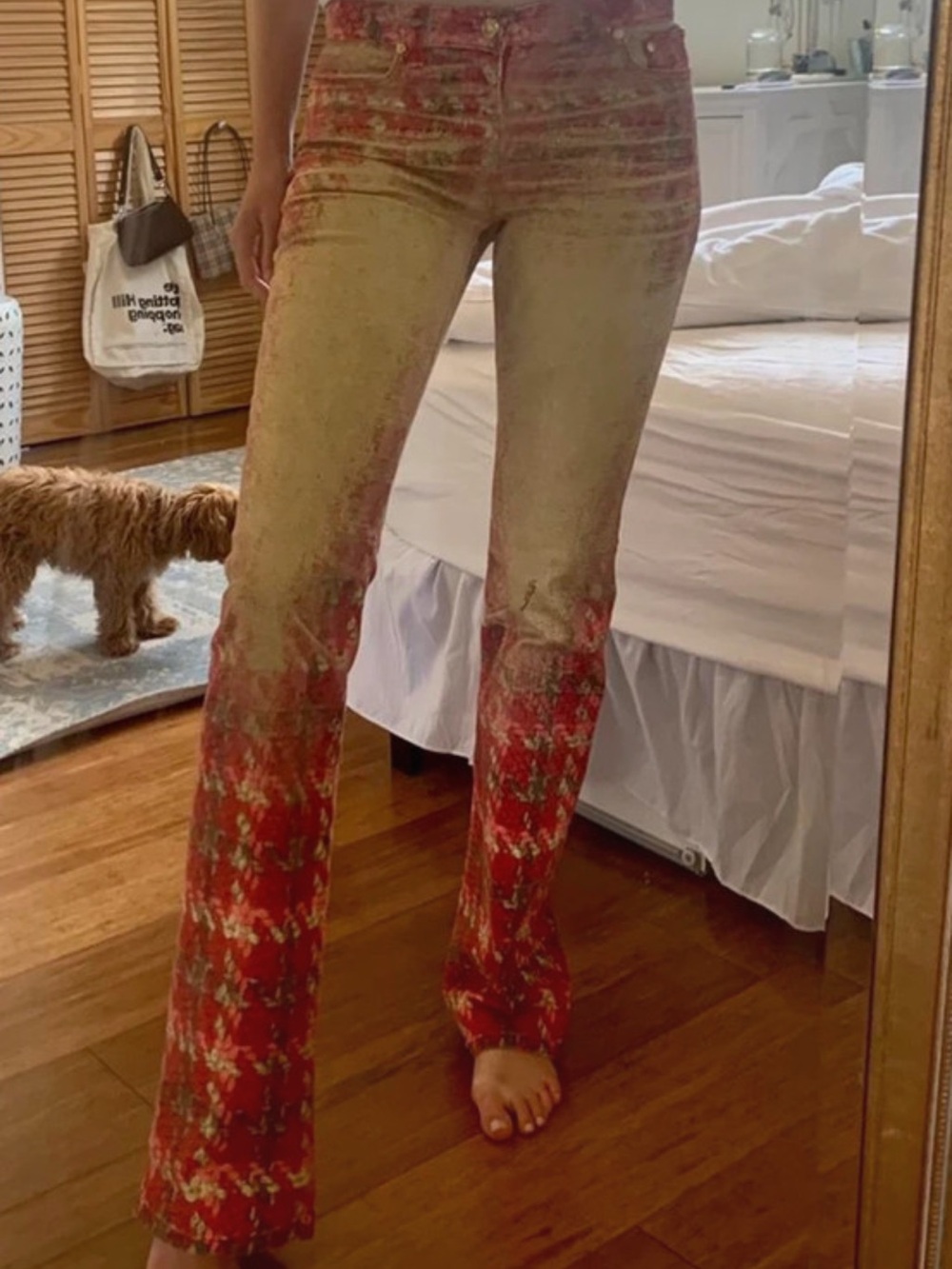 Roberto Cavalli Pink and Yellow Houndstooth Flare Jeans - Picture 2 of 4